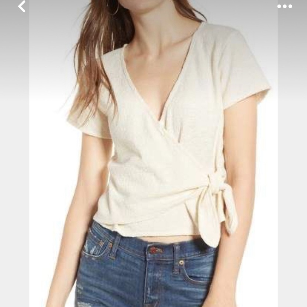 Madewell Ivory Wrap Front Crepe Blouse Texture and Thread size Medium